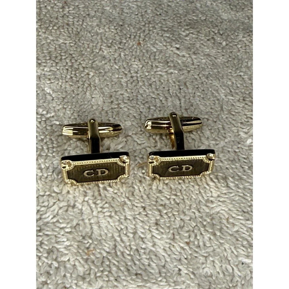 Christian Dior Gold Tone Logo Cufflinks 1” Classic Formal
